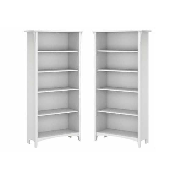Home Square 5 Shelf Wood Bookcase Set in Pure White and Shiplap Gray (Set of 2)