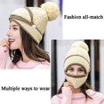 thumbnail image 6 of Sunjoy Tech 3 in 1 Winter Knitted Beanie Hat Face Neck Warmer Set for Women Girls Fleece Lining Ski Caps Warm Face Cover Neck Scarf Gloves with Pompom, 6 of 8