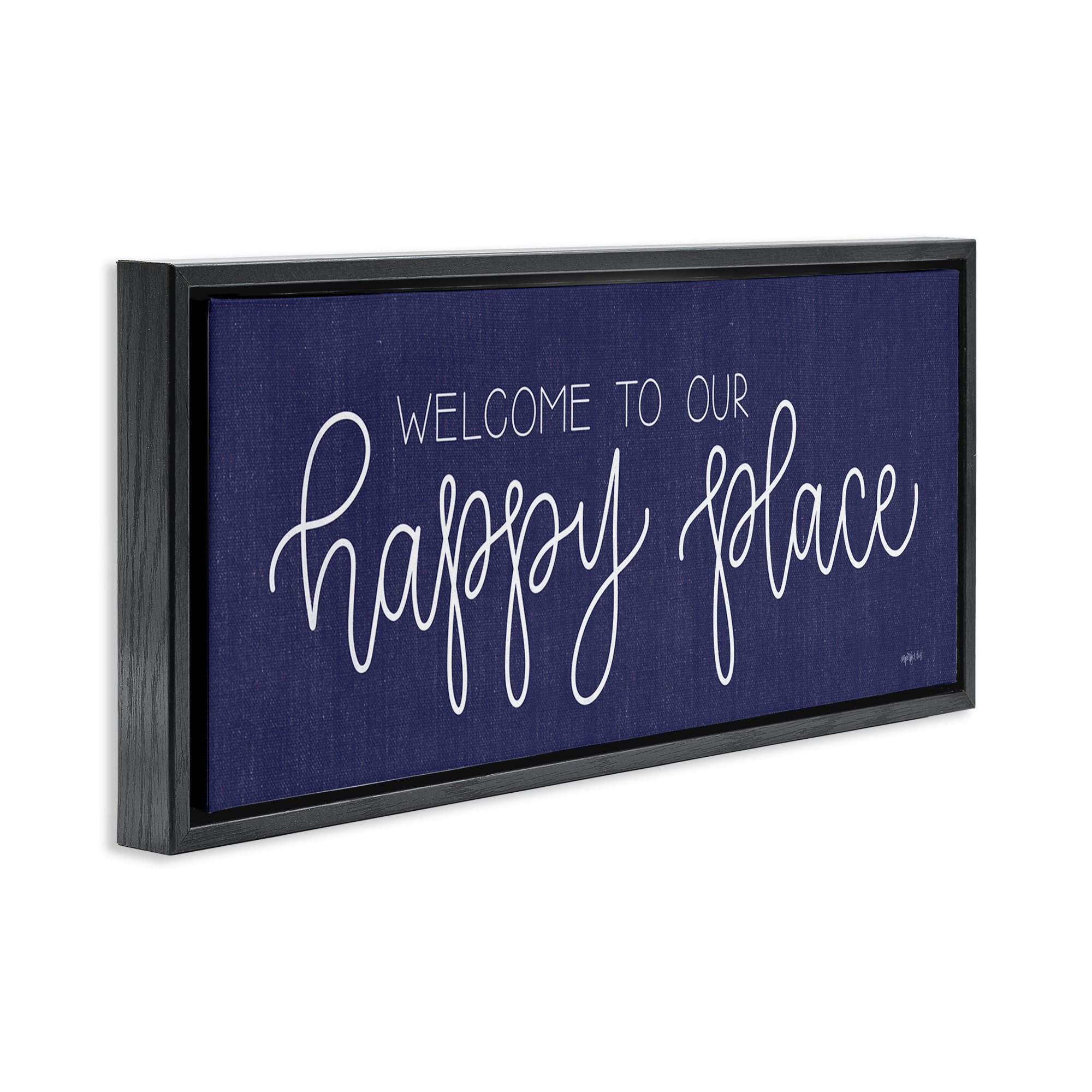 Stupell Industries Welcome Happy Place Typography Painting Black Floater Framed Art Print Wall Art, 31 x 14
