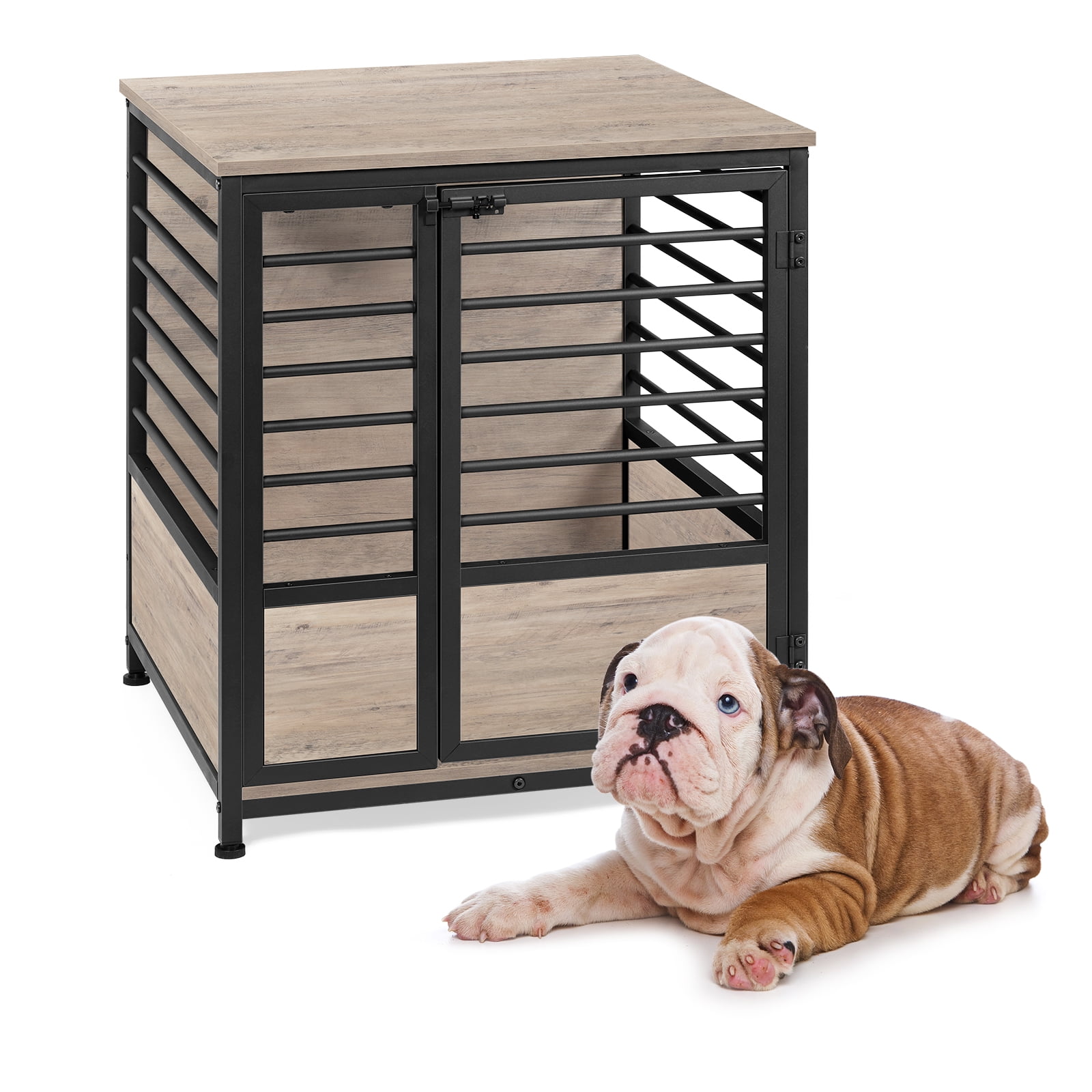 Small Dog Crate Cage Living Room Side End Table, Gray-Beige