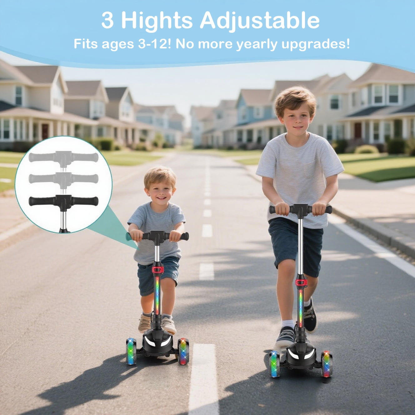 Electric Scooter for Kids Age 3-6, Bluetooth & Display Foldable 3-Wheel Escooter, Light-Up Wheels & Pedal Adjustable Scooter, 2-Speed Electric Ride On Toys (Black)