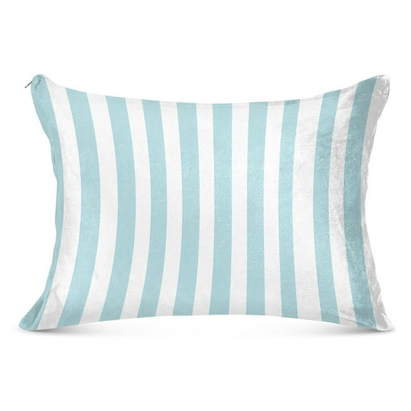 Plush Pillow Cases Standard Size Ultra Soft Warm Pillowcases with Zipper Water Blue and White Stripes 20"x26"
