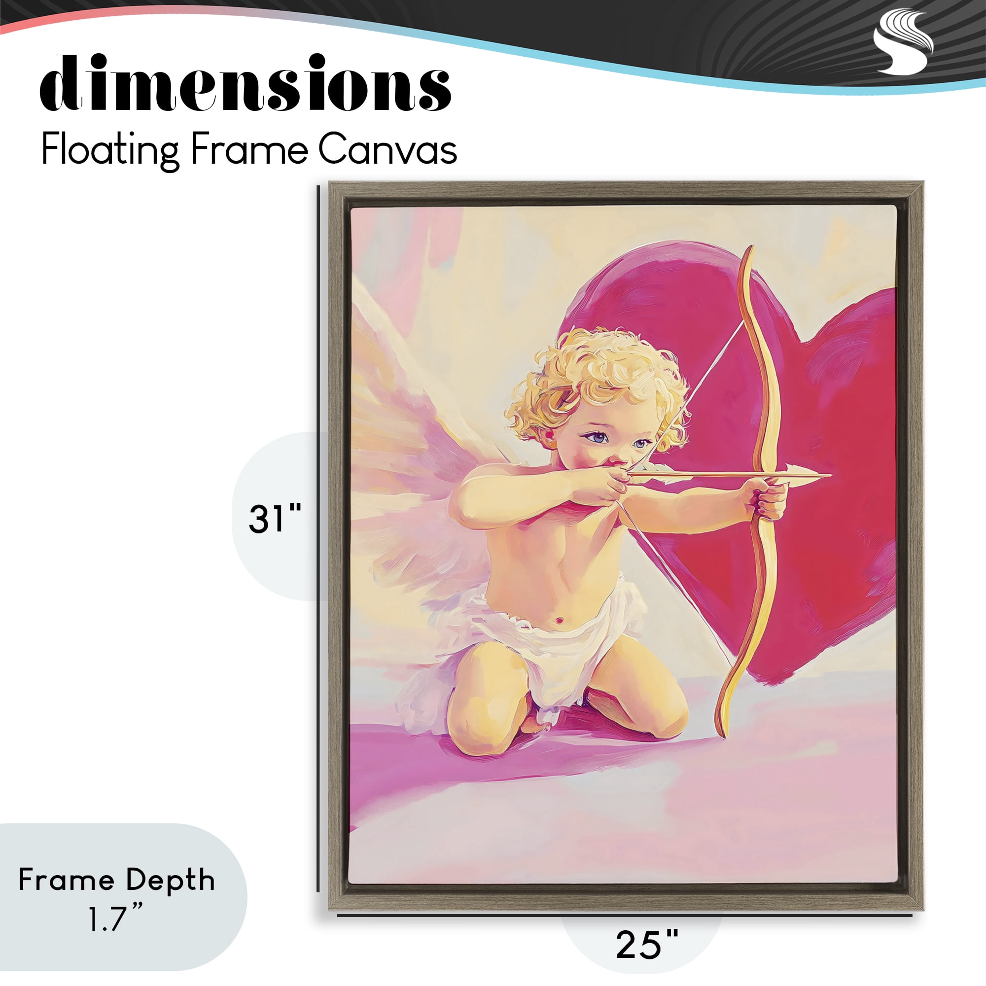 Stupell Industries Cupid Shooting Arrow with Heart Brown Framed Floater Canvas Wall Art, design by The Prints Vibe