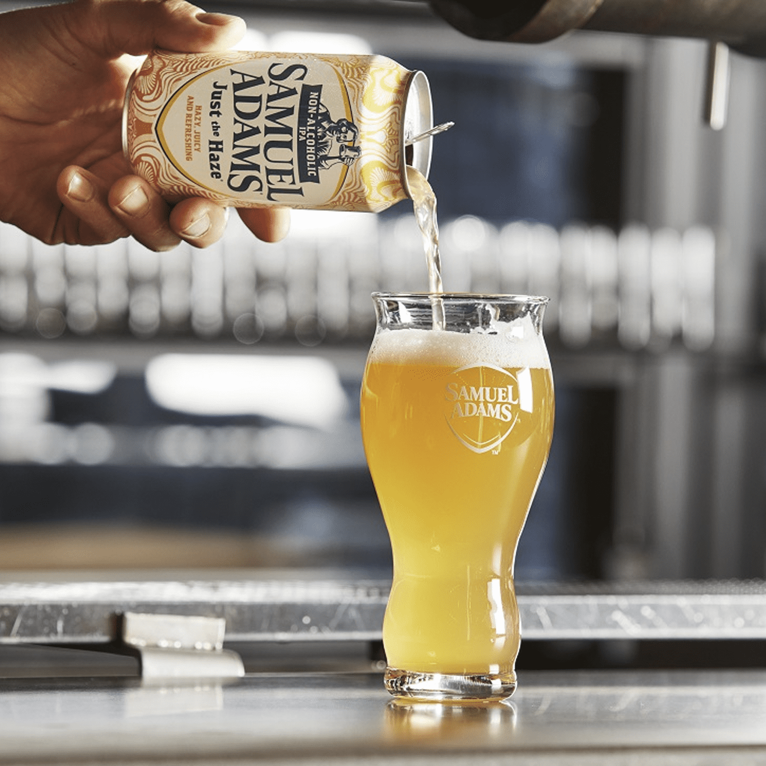 Samuel Adams Just the Haze Non-Alcoholic Hazy IPA Brew - Dealcoholized Sam Adams Craft Beer - 12oz Cans - Sabro, Citra, Mosaic, Cascade Hops