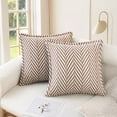 thumbnail image 2 of Unique Bargains Pack of 2 Chenille Soft Striped Modern Throw Pillow Covers White Brown, 2 of 7