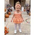 thumbnail image 3 of RUINIXCW Baby Girls Halloween Plaid Romper Sleeveless Pumpkin Print Tiered Tie Shoulder Playsuit with Headband, 3 of 8