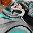 thumbnail image 4 of Feelyou Grey Cyan Abstract Ombre Bedding Comforter Set 7pcs, Square Circle Geometric Queen Bedding Sets, Teen Kid Child Adult Reversible Queen Sheet Sets, Lightweight Room Decor, 4 of 7