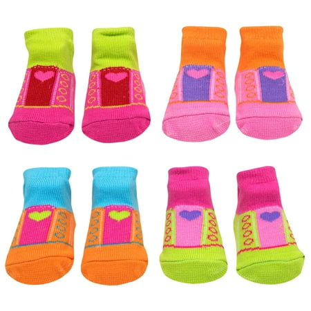 Baby Essentials Newborn Girls Socks Heart Lace-Less Sneaker Socks 4 Pack 0-6 Mth - Best Baby Socks - Favorite Unique Newborn Cute Baby Shower Gift (Best Shower Shoes For Gym)