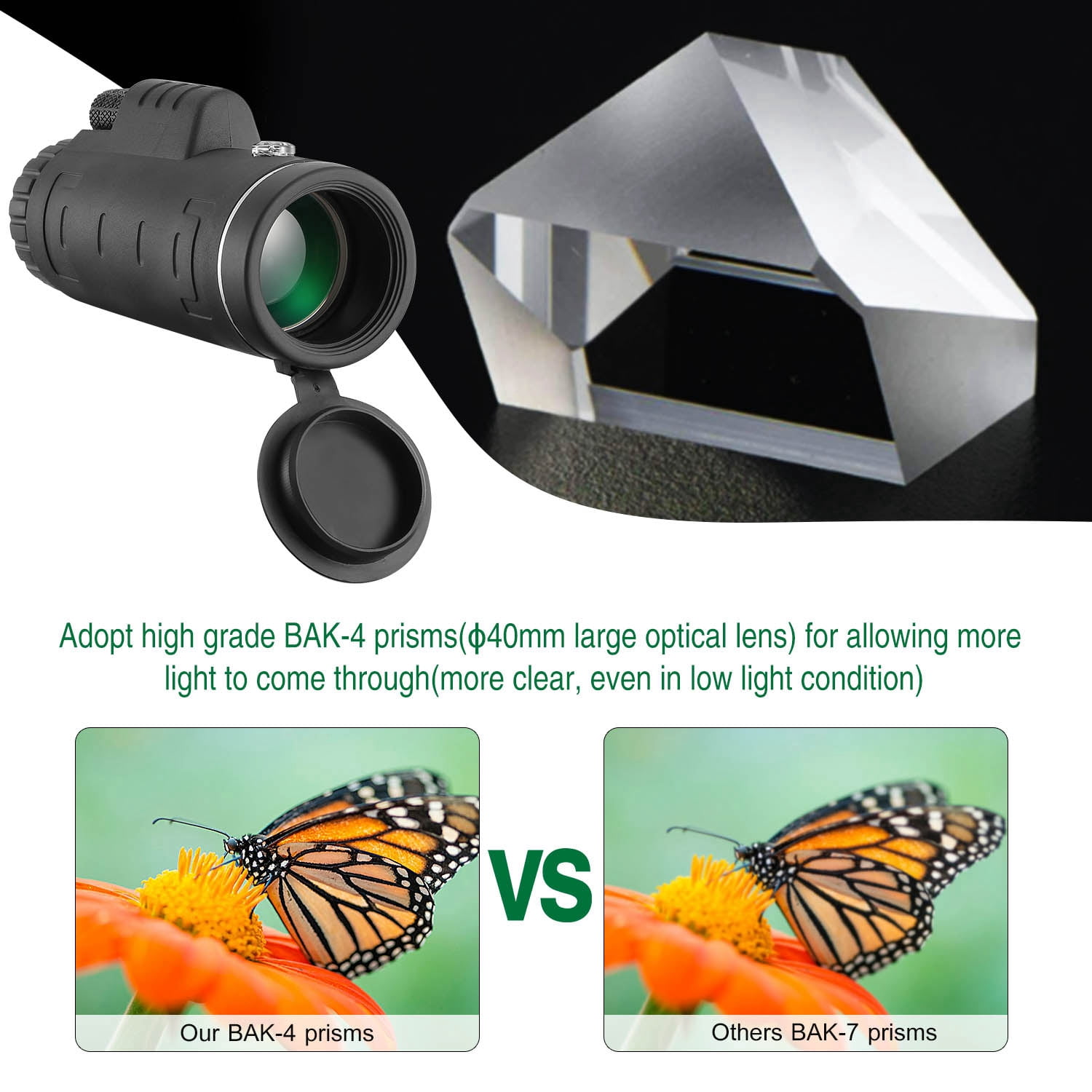 Astoutdoor 40x40 Monocular Telescope with Phone Adapter and Tripod, 40mm Objective Lens, Multi-Coated, Black