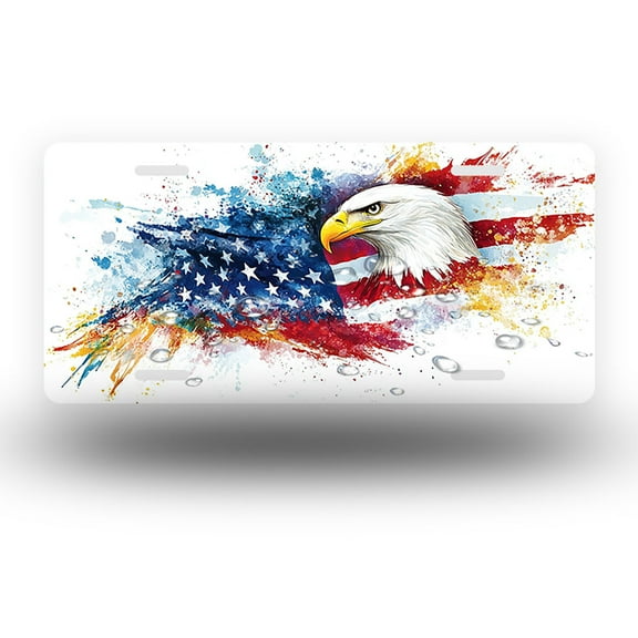 Splash art Patriotic Eagle Front License Plate, Funny Standard Plates Personalized Novelty Decorative For Men/Women/Boys/Girls Car 6×12 Inch