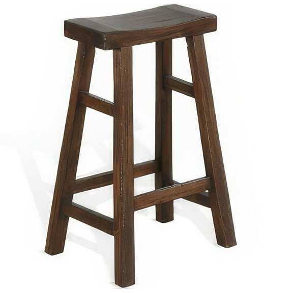 Odel Barstool Set of 2, Saddle Seat, Dark Brown Mahogany Wood, 30 Inch