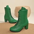 thumbnail image 6 of Fashion Women's Solid Ankle Boots Lace Up Short Booties with Square Heels for Autumn Wear, 6 of 9
