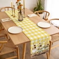 thumbnail image 3 of Table Runner 60 Inches Long for Kitchen Dining, Gnomes Sunflower Dresser Scarf Farmhouse, Dining Table Decorations for Wedding/Parties, Yellow Checkered Pastoral Botanical Wooden 13 x 60 In, 3 of 8