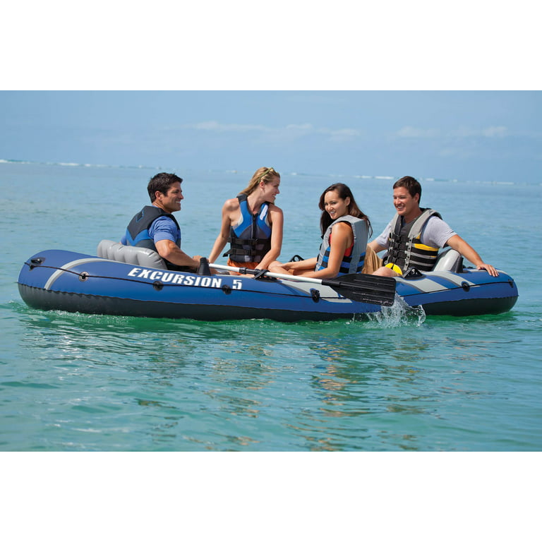 Intex Excursion 5 Inflatable Boat Set & 2 Transom Mount 8 Speed Trolling  Motors