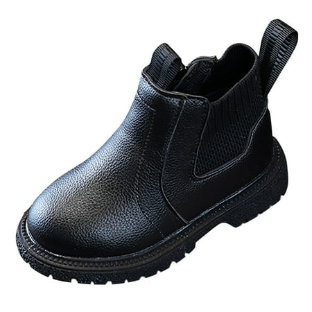 

eileial Boys Girls Waterproof Combat Boots Ruffled Heel with Classic Side Zipper Dress Booties for Little Kids/Big Kids Black 9.5