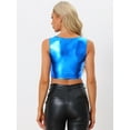 thumbnail image 4 of DARING DIVA Women's U Neck Sleeveless Shiny Metallic Crop Top L Royal Blue, 4 of 6