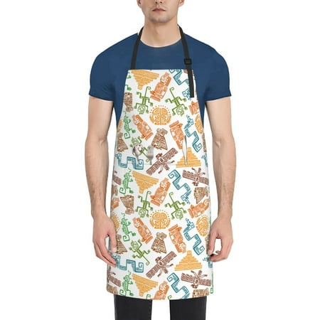 

Qekee Simple Drawing Print Waterproof Apron with Pockets Adjustable Cooking Aprons Kitchen Bib for Baking Household Cleaning