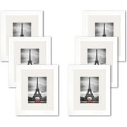 Studio 500, 6 Value Pack of 8x10-inch Real White Solid Wood Photo Frames, Tempered Glass, with Acid Free Off-White Core Bevel Mat Board for 5x7 Pictures