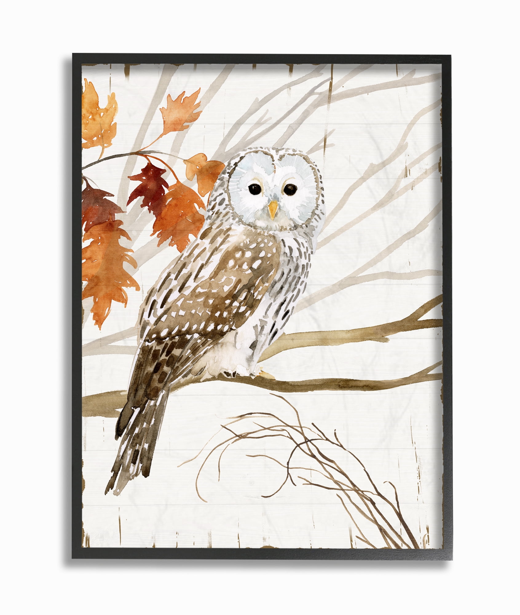 Stupell Industries Owl In Autumn Forest Animal Watercolor Painting Black Framed Wall Art, 16 X 20, Byvictoria Borges - Walmart.com