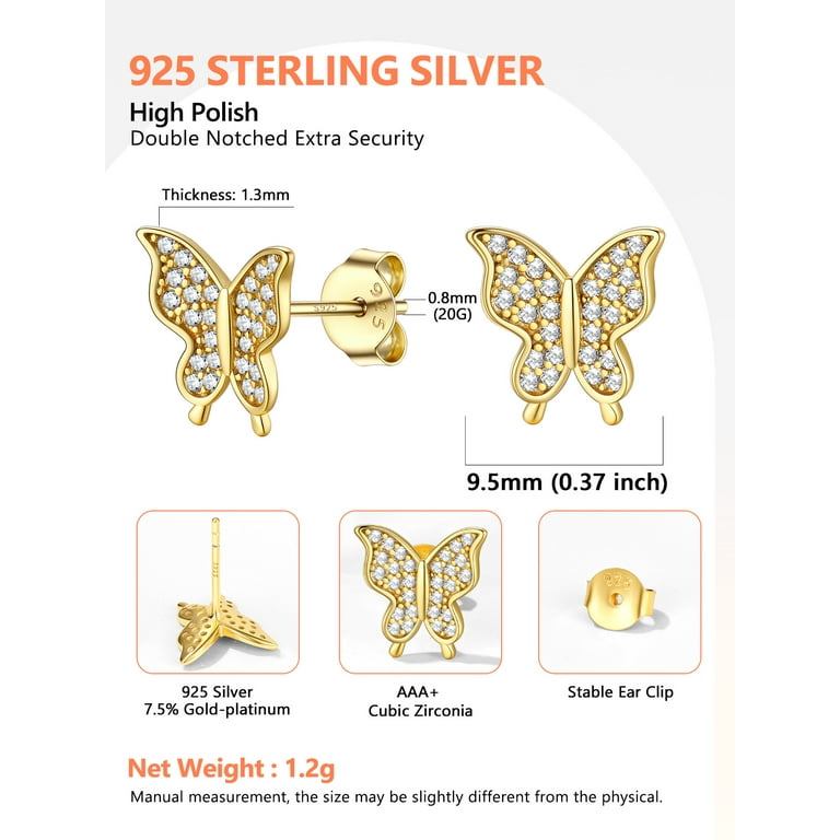 Butterfly Stud Earrings with Sparkling Cubic Zirconia Sterling Silver Butterfly Stud Earrings with Sparkling Cubic Zirconia Sterling Silver