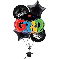 PMU Congrats Grad Cap Balloon Bouquet | Graduation Decoration Mylar Balloons | Graduation Balloons Class of 2024 Decor | Celebrate Success with Vibrant Graduation Balloons | Black (5/Pkg) Pkg/1
