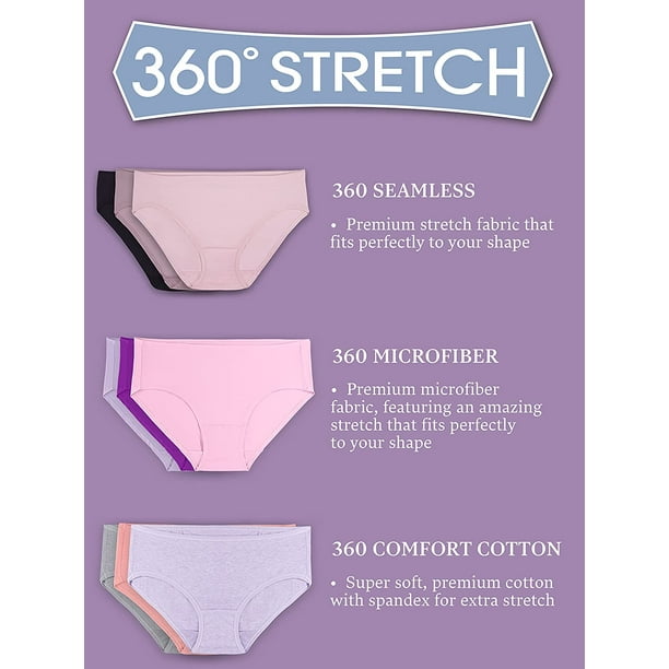 Fruit of the Loom Women's Underwear with 360° Stretch (Regular & Plus  Size), Low Rise Brief - Microfiber - 6 Pack, 6 