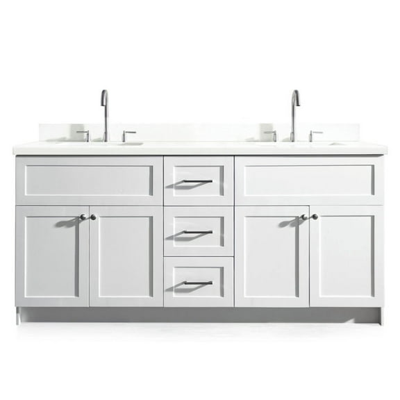ARIEL Hamlet 73 in. Bath Vanity in White with Quartz Vanity Top in White with White Basins