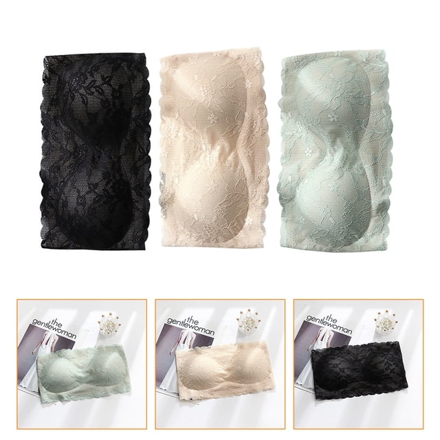 unbranded 3Ud Conjunto De Interior Strapless Con Encaje Negro Elástico Para Mujer Y Cómodo