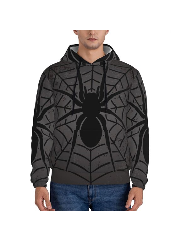 Black Spider On Web 1 Pattern Men's Adult Pullover Hoodie,Hooded Sweatshirt-4X-Large