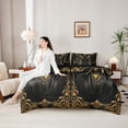 thumbnail image 4 of Metsweet Wildlife Dragon Queen Bedding 7pcs, Boho Hippie Damask Bedding Comforter Set Queen, Black Gold,Black Reversible, 4 of 6