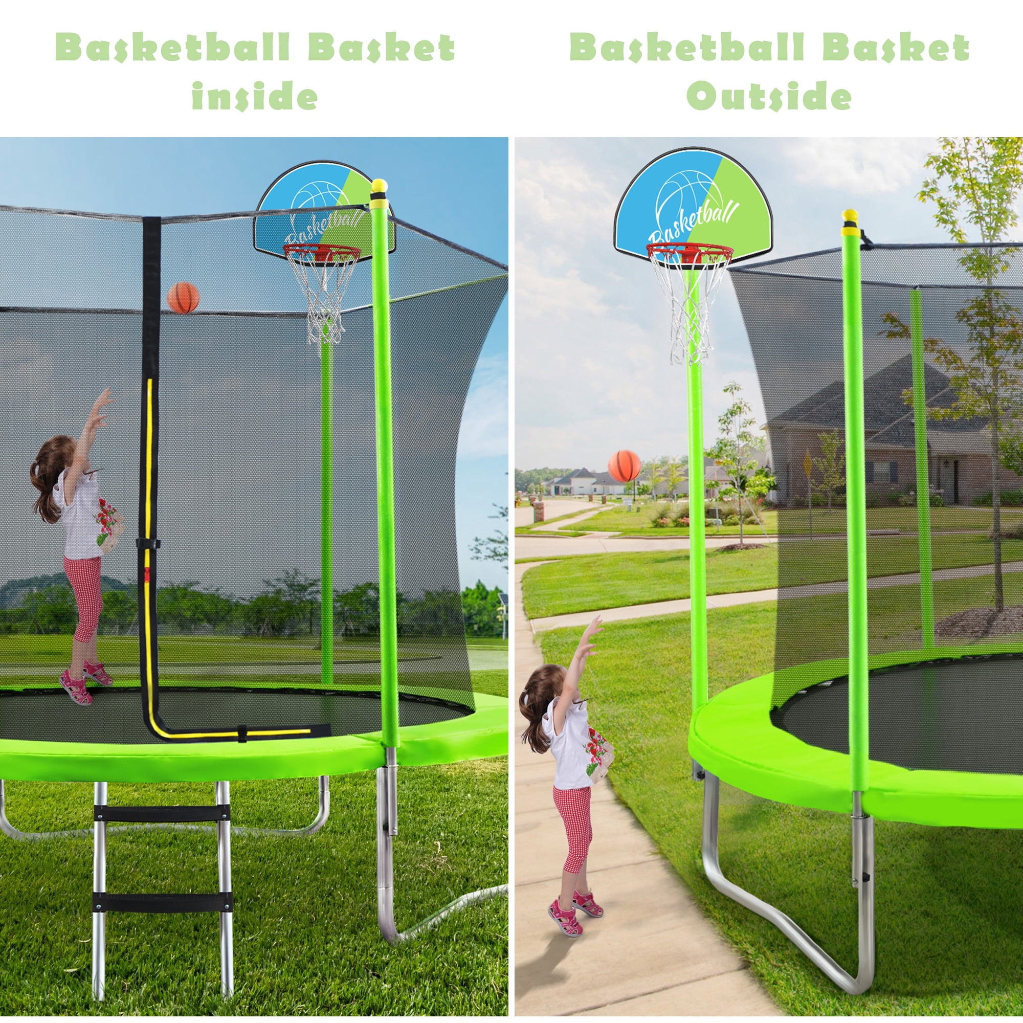 10FT Kids Trampoline Outdoor, SHINPT Large Trampoline with Enclosure Net, Recreational Trampoline for Families, Outdoor Trampoline with Basketball Hoop, Big trampoline for Backyard, Lawn, Patio