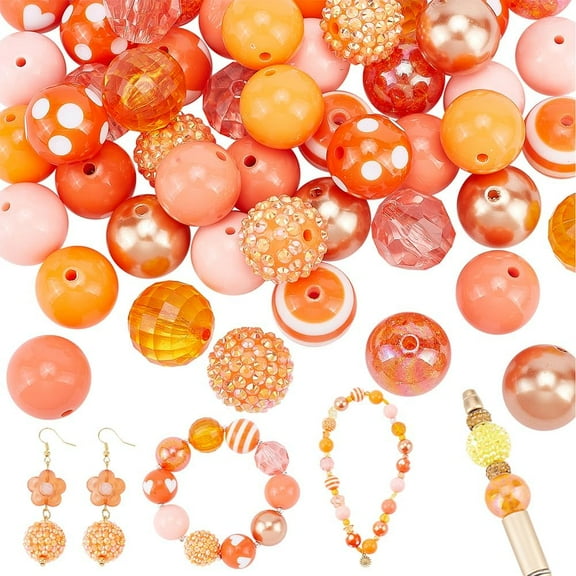 1 Box PH 20mm Bubblegum Beads 50pcs Chunky Beads Orange Acrylic Beads Large Rhinestone Pearl Beads Loose Beads for Halloween Garland Jewelry Bracelet Necklace Pen Bag Chain Making