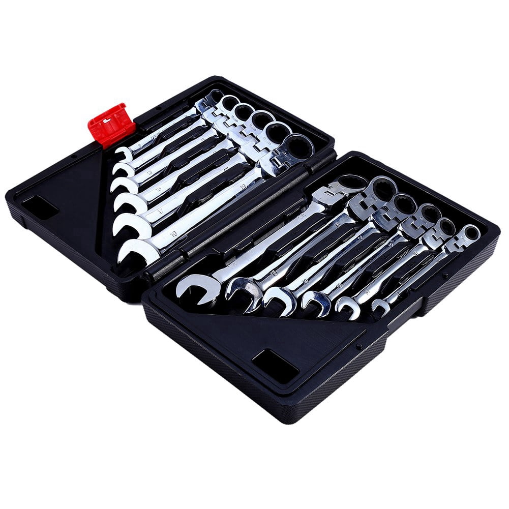 12 Piece Flexible Combination Spanners Ratchet Wrench Car Garage Tool Set 8-19mm