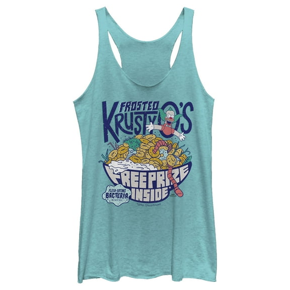 Women's The Simpsons Frosted Krusty O's Racerback Tank Top Tahiti Blue Large