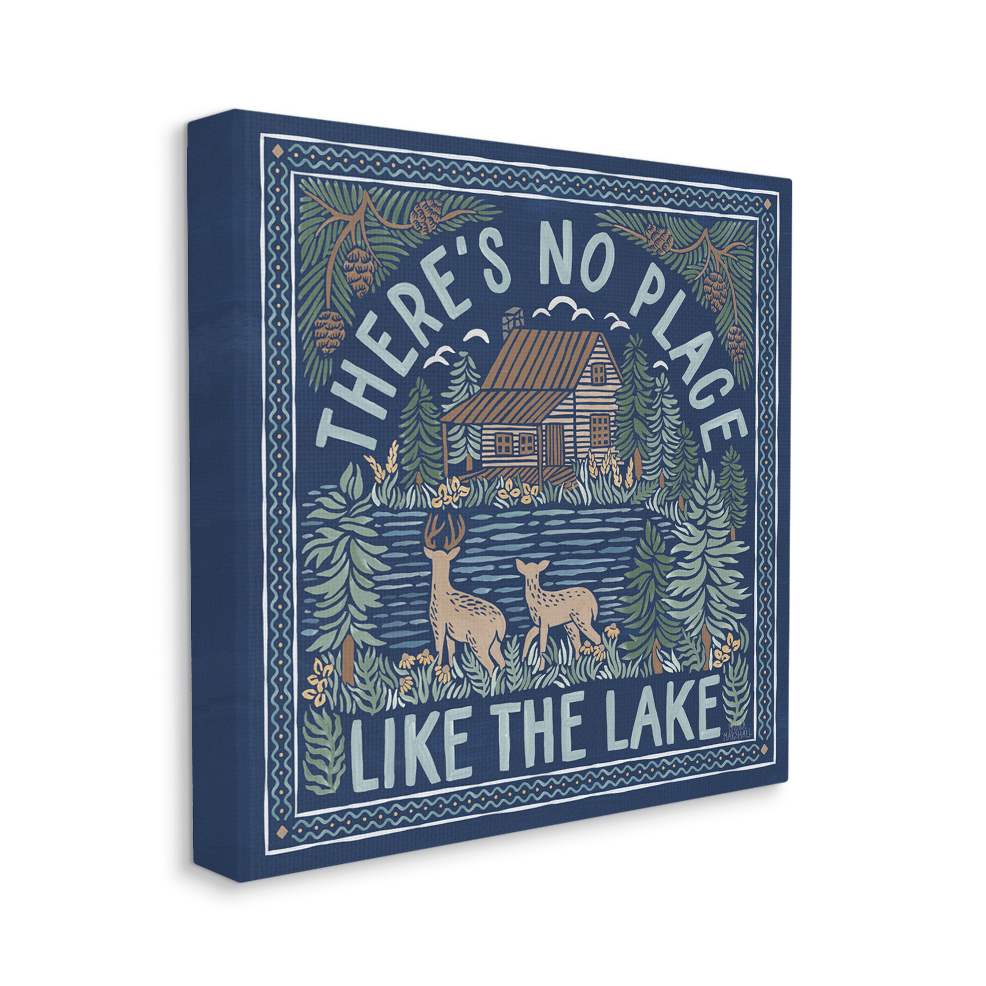 Stupell Industries No Place Like Lake Phrase Nature Painting Gallery Wrapped Canvas Print Wall Art, 17 x 17