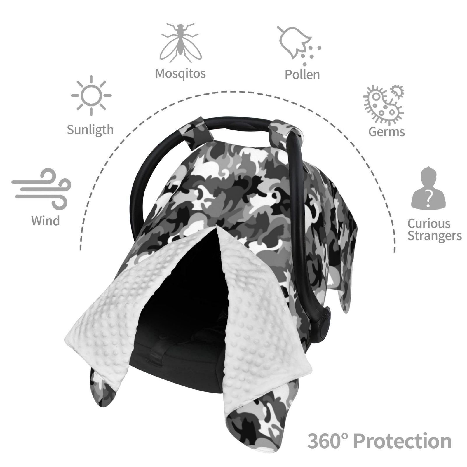 Car Seat Cover Baby - Grey Cat Camouflage Breathable Infant Car Seat Cover for Baby Carseat, Lightweight Comfort Baby Essentials Must Haves Newborn Stuff for Girl Boy