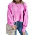 thumbnail image 4 of Dowegor Womens Oversized Crewneck Solid Color Sweatshirt Side Slit Long Sleeve Pullover Slouchy Fit Tops Women's Fashion Hoodies & Sweatshirts Hooded Sweatshirt Women Womens Fall Sweatshirts Hot Pink, 4 of 7