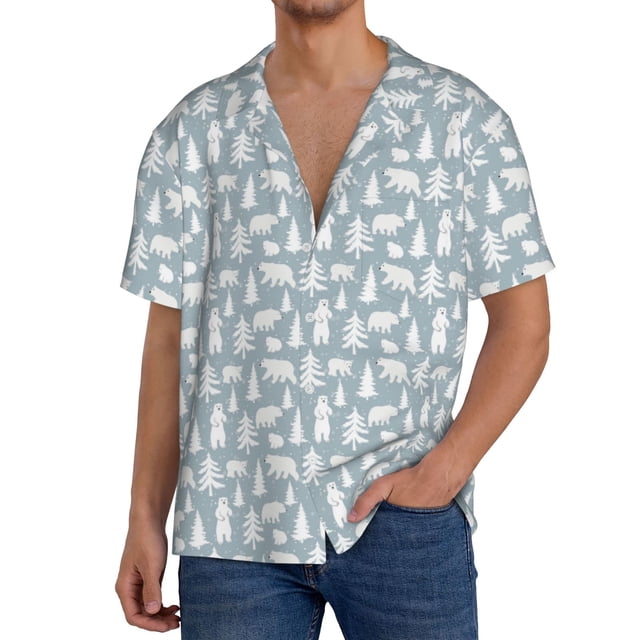 Fotbe Polar Bears And Snowy Winter Camisa Estampada de Manga Corta para Hombre, Casual de Verano, Estilo Playero, Sin Arrugas-Small