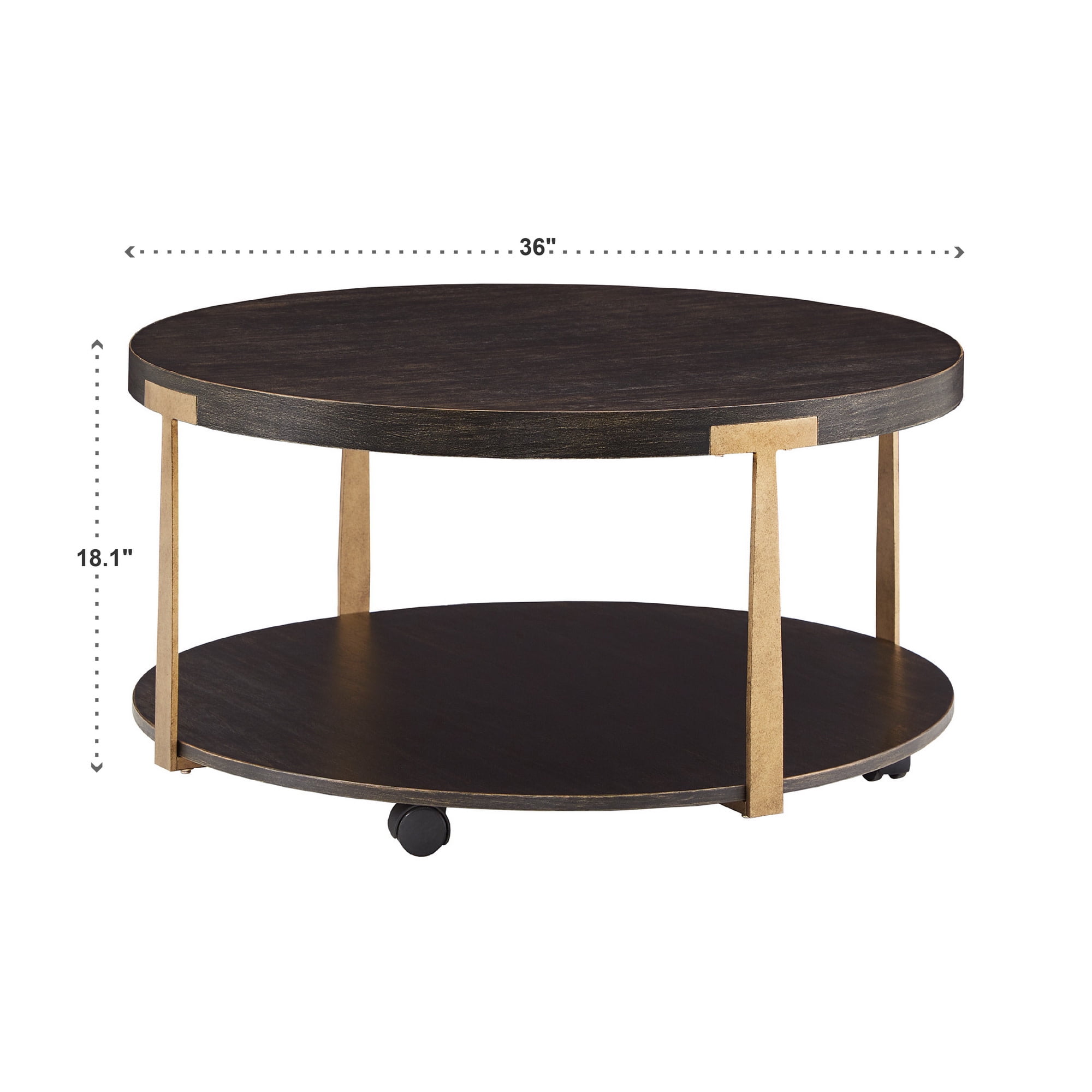 Weston Home Ario Wood and Metal T-Brace Round Coffee Table, Brown Finish
