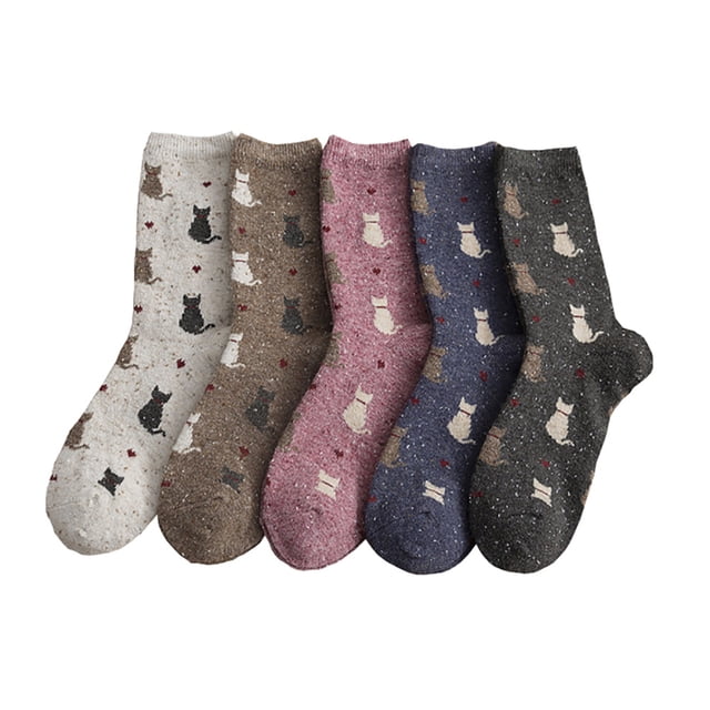 5 pares de calcetines para dormir con patrón de gatito Calcetines largos antideslizantes Leggings cómodos