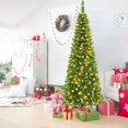 thumbnail image 2 of Artificial Christmas Tree Holiday Decorations Christmas Gift Christmas Tree Christmas Decor Artificial Slim Christmas Tree Xmas Decoration /w100LED Lights Warm White5 6 7ft, 2 of 10