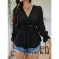 thumbnail image 5 of Women'S Wrap V Neck Puff Long Sleeve Blouse Top Puff Sleeve Ruffle Hem Casual Spring Summer T-Shirt Top Black S, 5 of 8