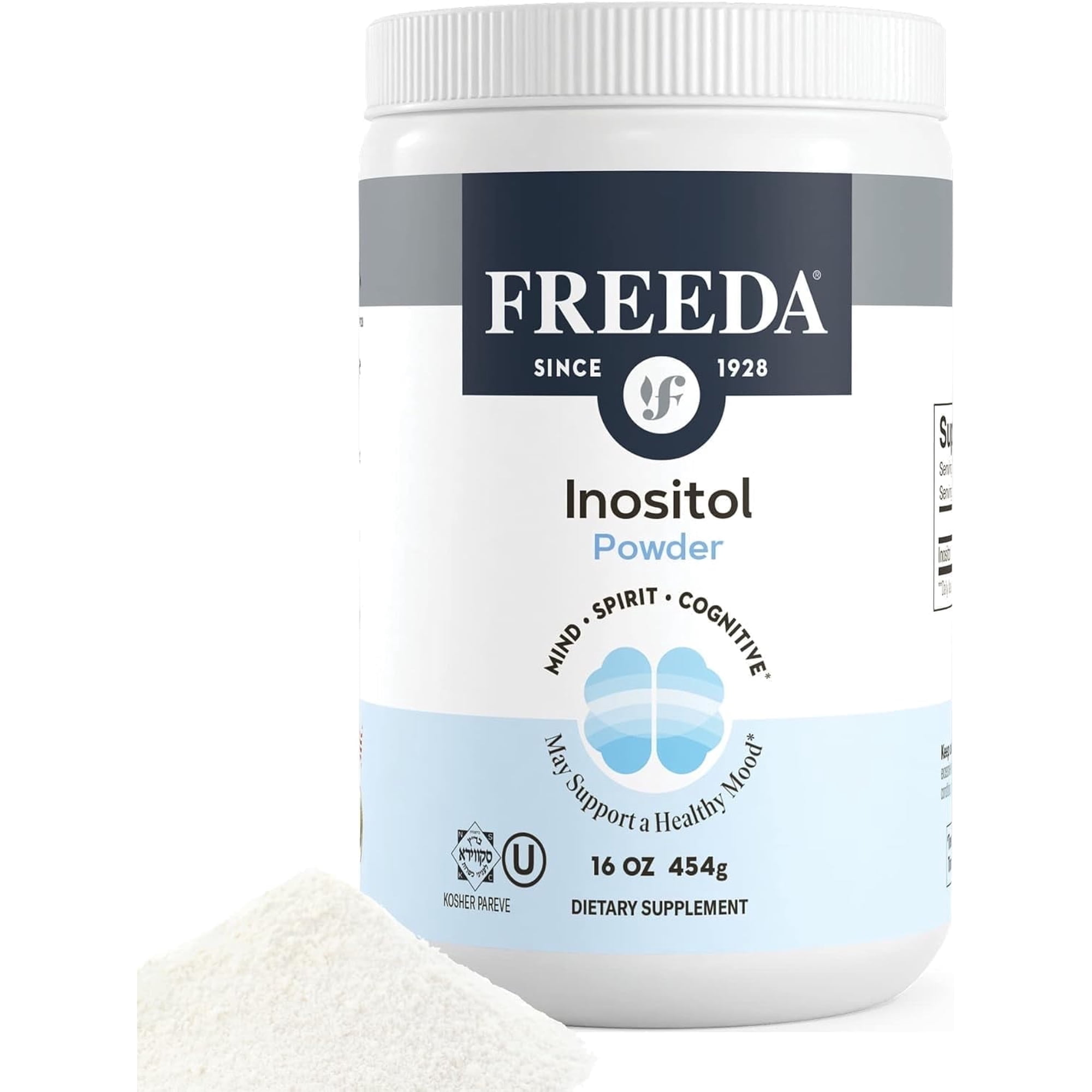 Inositol Powder for Hormonal Balance & Mood Support – Freeda Myo-Inositol Supplement – Pure Vitamin B8 for Women & Men – Kosher, Vegan, Non-GMO – 900 mg per Serving – 16 oz