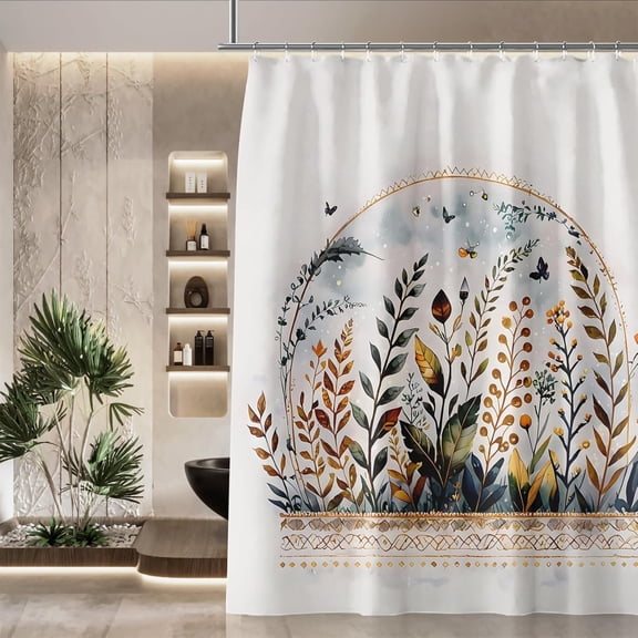 Boho Shower Curtain Watercolor Floral Plant Shower Curtains for Bathroom Botanical Flower Waterproof Fabric Bath Curtain Decor with 12 Hooks 60x72 Inches