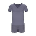 thumbnail image 5 of Caywon Womens Modal Pajamas Set Soft Cozy Summer Two Piece Sets Short Sleeve V Neck T-Shirt and Trim Shorts Sleepwear(Dark Gray,L), 5 of 6