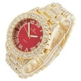 thumbnail image 3 of Fully Iced Mens Big Rocks Bezel Color Dial with Roman Numerals, Cuban Chain Bracelet, Cuban Necklace, Tennis Chain & Ring - ST10327CRNT (Red/Gold - Ring Size 11), 3 of 6