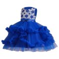 thumbnail image 4 of FhsagQ Robe de Fête Sans Manches pour Fille, Robe à Volants, Robe Tutu de Cérémonie pour Fille (Bleu Taille 3-4 Ans), 4 of 9