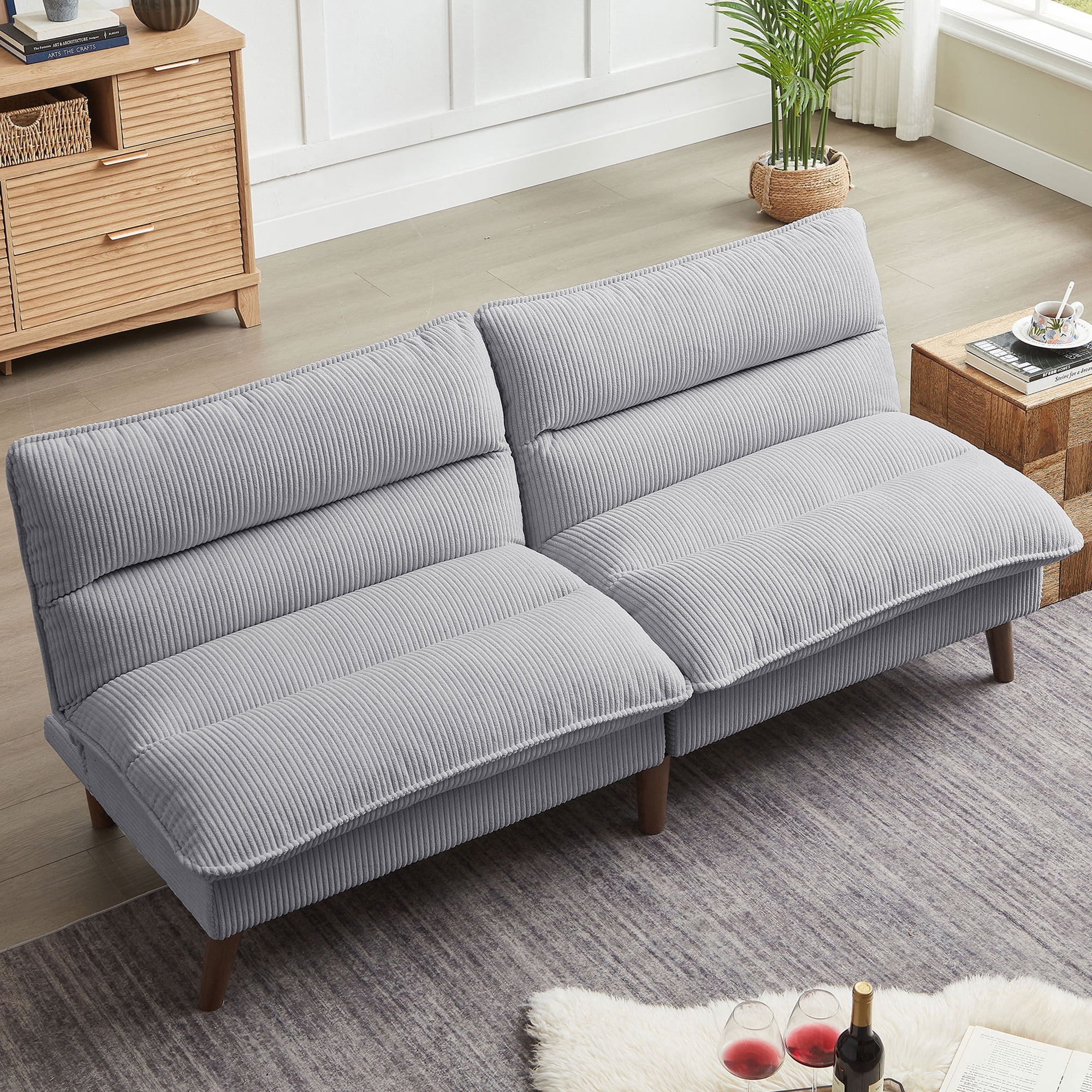 Jarenie Chireca 72" Futon Sofa Bed, Convertible Futon Couch with Adjustable Backrest, Modern Corduroy Futon Sleeper Sofa for Small Spaces, Living Room, Office, Lighetgrey