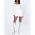 thumbnail image 2 of Arvbitana Women's Bodycon Mini Dress Solid Color Long Sleeve Square Neck Elegant Short Dress Ladies Back Tie-up Wrap Dress for Party Streetwear, 2 of 5