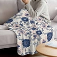 thumbnail image 3 of Navy Blue Floral Blanket Soft Cozy Warm Throw Blanket for Couch, Plush Fuzzy Flannel Fleece Blankets for Sofa, Vintage Watercolor Botanical Flower Leaf Bed Blankets Lightweight Gifts for Men, 40"x50", 3 of 9